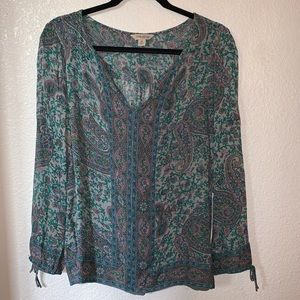 Lucky Brand Paisley Print Peasant Tie Sleeve Top